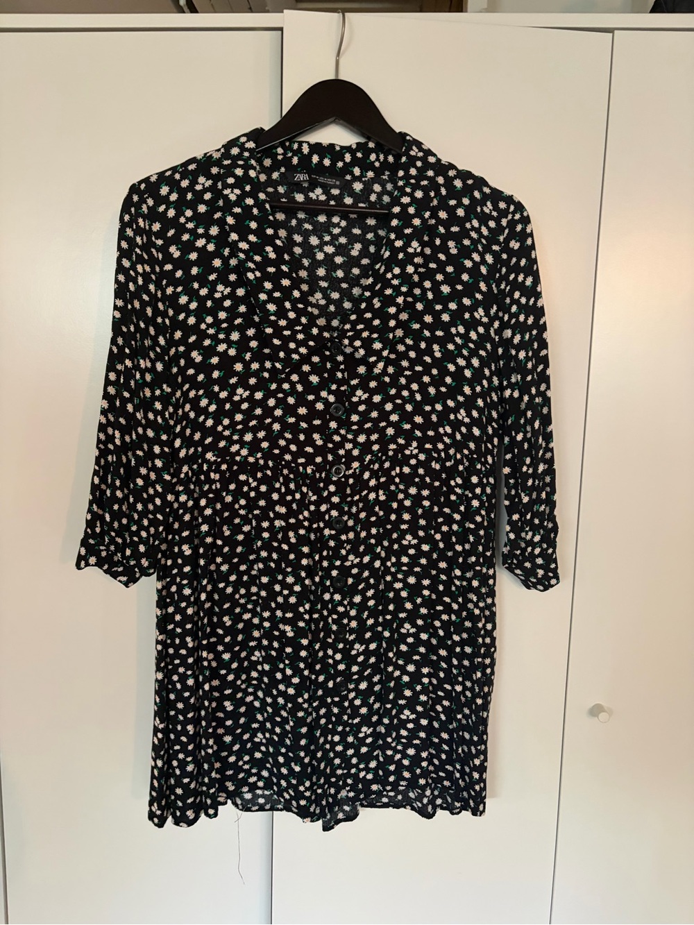 Zara Black Dress with White and Mint Floral Print